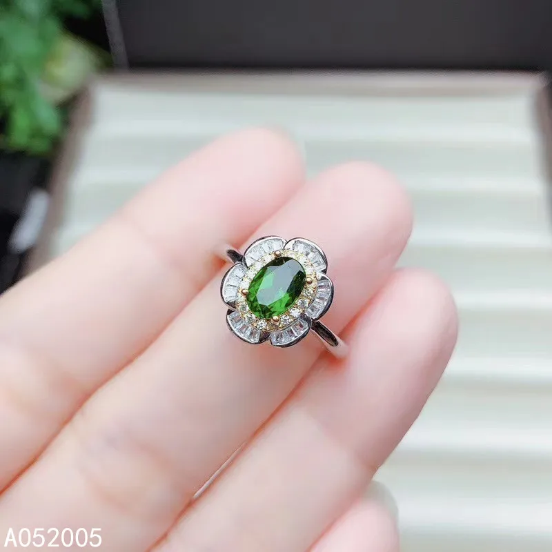 

KJJEAXCMY fine jewelry 925 sterling silver inlaid natural gemstone diopside new woman Female crystal ring classic Support test