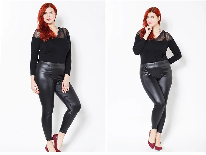 Plus Size XL-6XL Ladies Leggings Women Faux Leather Leggins High Elastic Stretch Skinny Pants Oversize Pencil Trousers Big size flare leggings