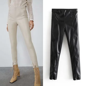 

Hot Sell Lady Fashion Long Tight PU Pants High Waist Pure Color PU Leather Pants Women Trendy Sexy Pants Stylish Skinny Trousers