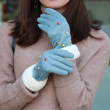 Модные женские перчатки Осень Зима Роскошные daimond двойные теплые полный палец варежки для женщин открытый женские перчатки сенсорный экран Luva