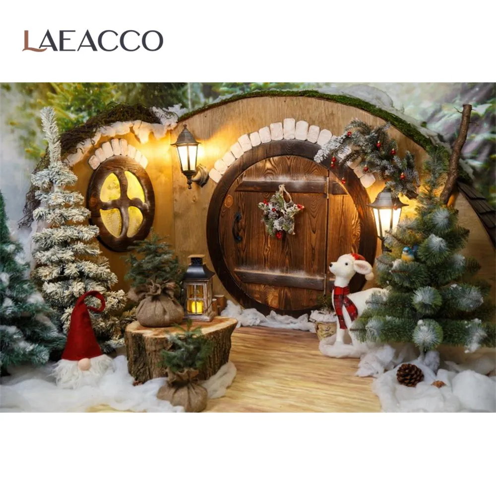 Зимние фоны Laeacco для рождественской елки Санта Клаус олень подарок фонарь