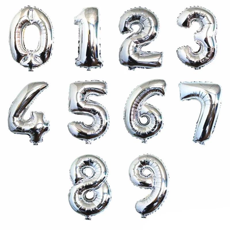 32 дюймов Большой Фольга на день рождения воздушные шары воздушные гелиевые шара с цифрой цифры Happy День рождения украшения Детские воздушные шары для дня рождения балон - Цвет: Silver