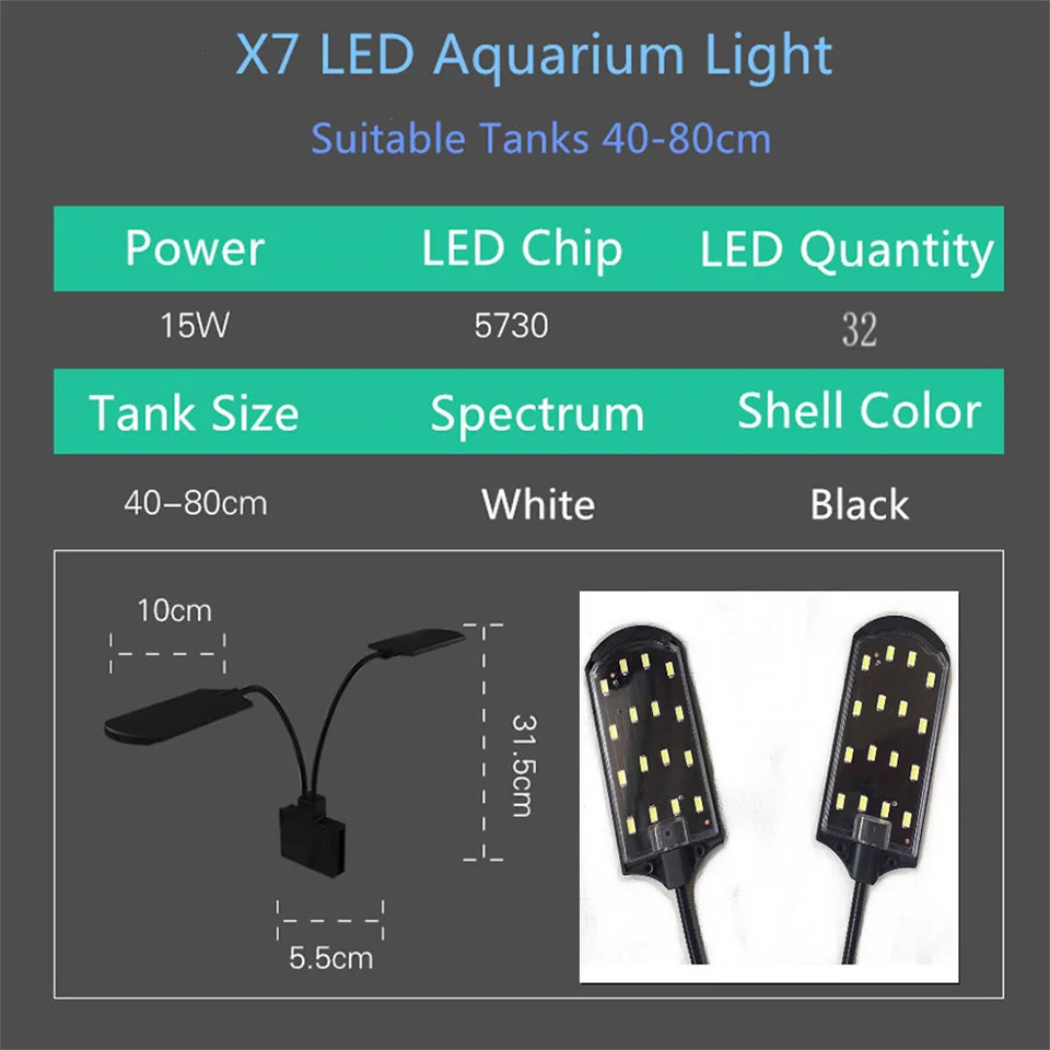 Супер тонкий светодиодный светильник для аквариума s светодиодный светильник для выращивания растений 5 Вт/10 Вт/15 Вт водные лампы для пресной воды Водонепроницаемая лампа для аквариумов - Цвет: X7 15W