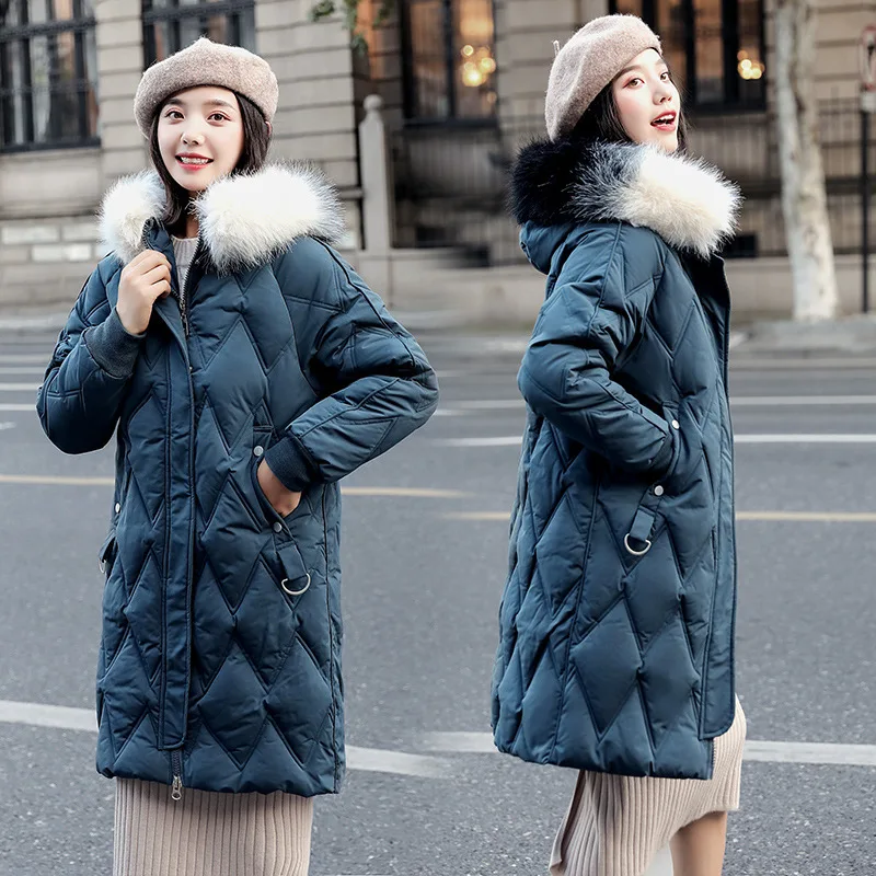 

Mid-length down Jacket Cotton-padded Clothes Women's Winter 2019 New Style Thick Korean-style over-the-Knee Large Fur Collar Cot