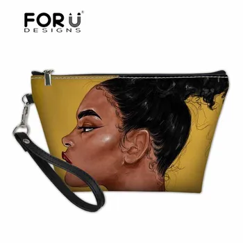 

FORUDESIGNS Travel Organizer Wash Kit Bags for Women 2019 Black Girls African Makeup Bag Ladies Portable Make Up Pouch Females
