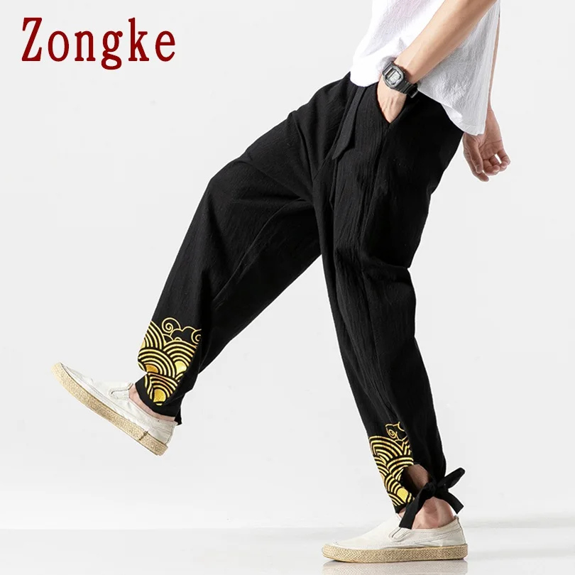 Zongke волновой печати мужские штаны для бега брюки Мужские штаны уличная тренировочные штаны-шаровары штаны, мужские брюки 5XL Осень новинка