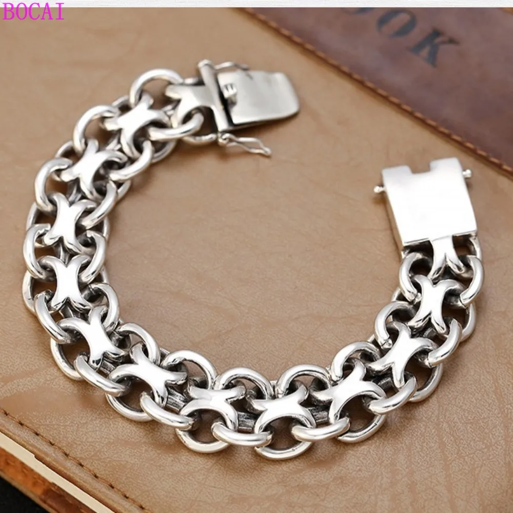 

S925 sterling silver men's bracelet jewelry personalized horsewhip plain Bracelet retro Thai silver 2020 fashion male Bracelet