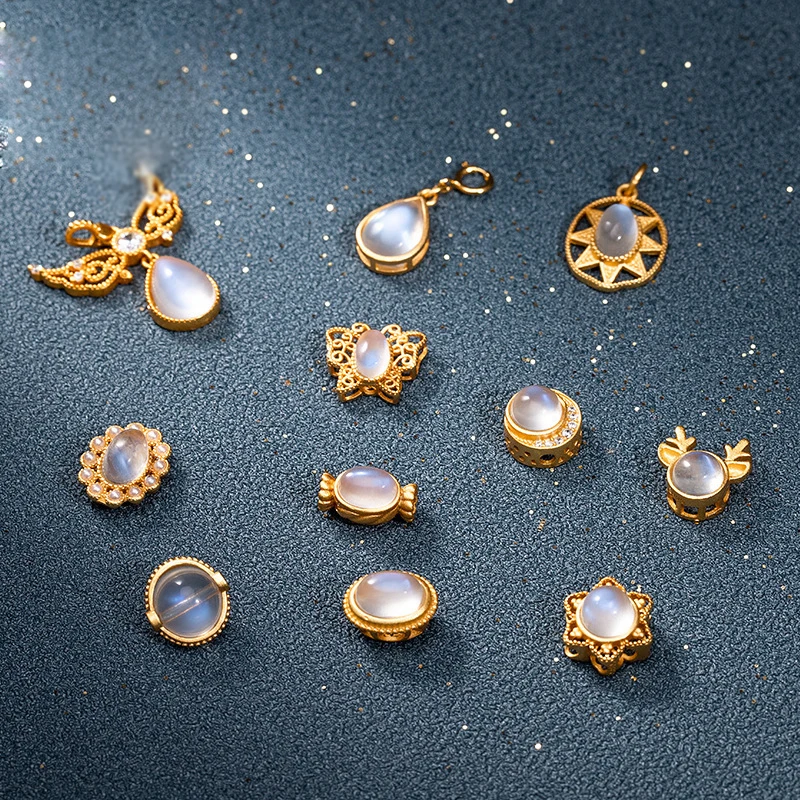 

Стерлинговое Серебро S925 пробы с покрытием 24K золотого цвета инкрустированные натуральные камни Лабрадорит ювелирные изделия из лунного камня Аксессуары для ожерелья своими руками