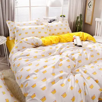

Home Textile Bedding Sets 5 size Yellow Crown Summer Bed Linens 3/4pcs Duvet Cover Set Pastoral Bed Sheet AB Side Duvet Cover