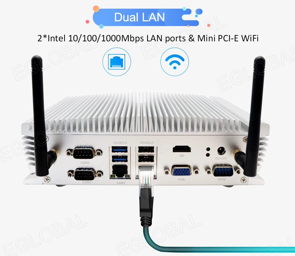 Eglobal Industrial Fanless Mini PC with Intel I5-6360u, I7 10510U, 2 LANs, 2 COM, 24/7 Working, Micro Computer, Linux, 4G SIM, WIFI, VGA, HDMI Description Image.This Product Can Be Found With The Tag Names Cheap Mini PC, Computer Office, High Quality Computer Office, Mini pc