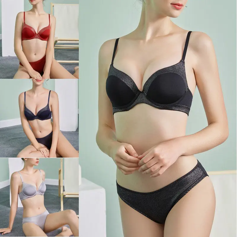 

Smooth No Trace Underwear Gathered Side Of The Collection Of Women's Bra Set Wine Red Sexy Lace Underwear Set