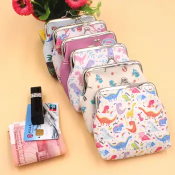 

Mini Coin Purse Women Cute Dinosaur Faux Leather Kiss Lock Design Mini Wallet Cash Coin Purse Key Bag Purse earphone bags