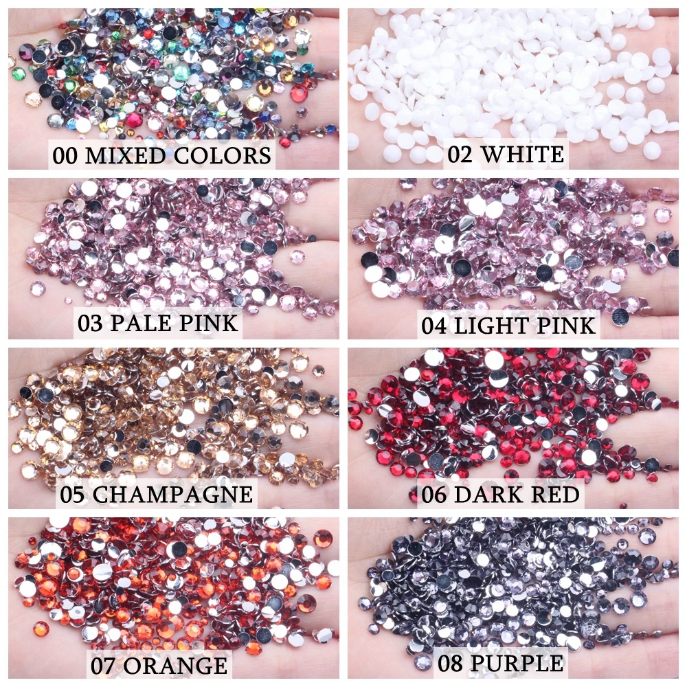 Crystal 500/1000pcs 2-6mm Resin Rhinestones Round Flatback Non Hot Fix Diamonds Appliques For Craft Fabric Wedding Dresses