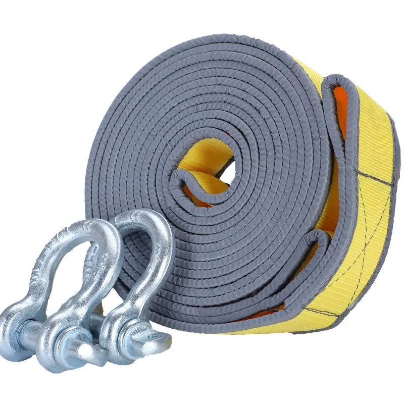 

8 Tons 4 Meters Car Trailer Towing Rope Recovery Tow Strap with U-shape Hooks Light Reflection Towing Cable Tool