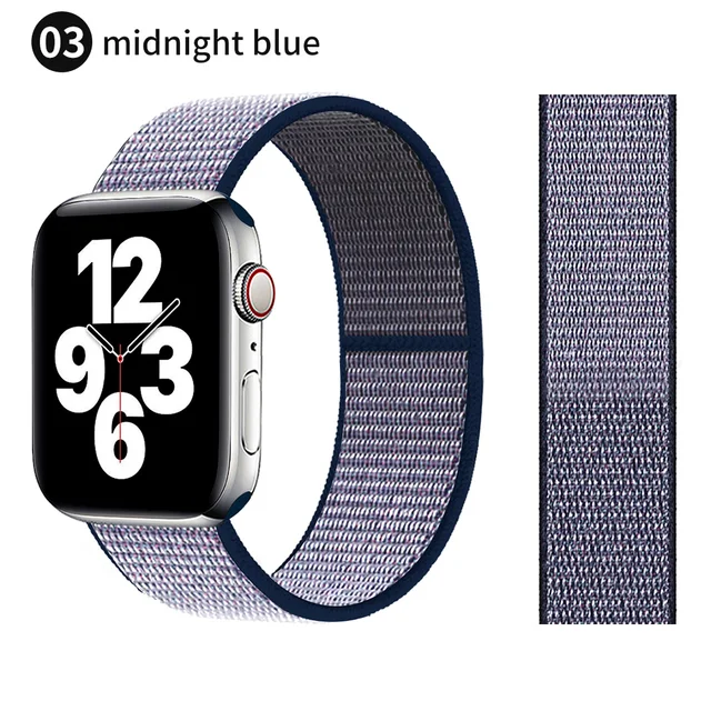 Nylon Strap for Apple watch series 7 band 41mm 44mm 40mm 42mm 38mm smartwatch wristband belt sport loop bracelets iWatch 3456 se Deeple blue