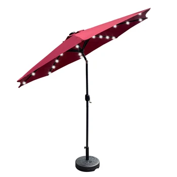 

9Ft Patio Umbrella Outdoor Solar Powered Aluminum Polyester 32 LED Lighted Umbrella with Tilt and Crank for Garden Deck