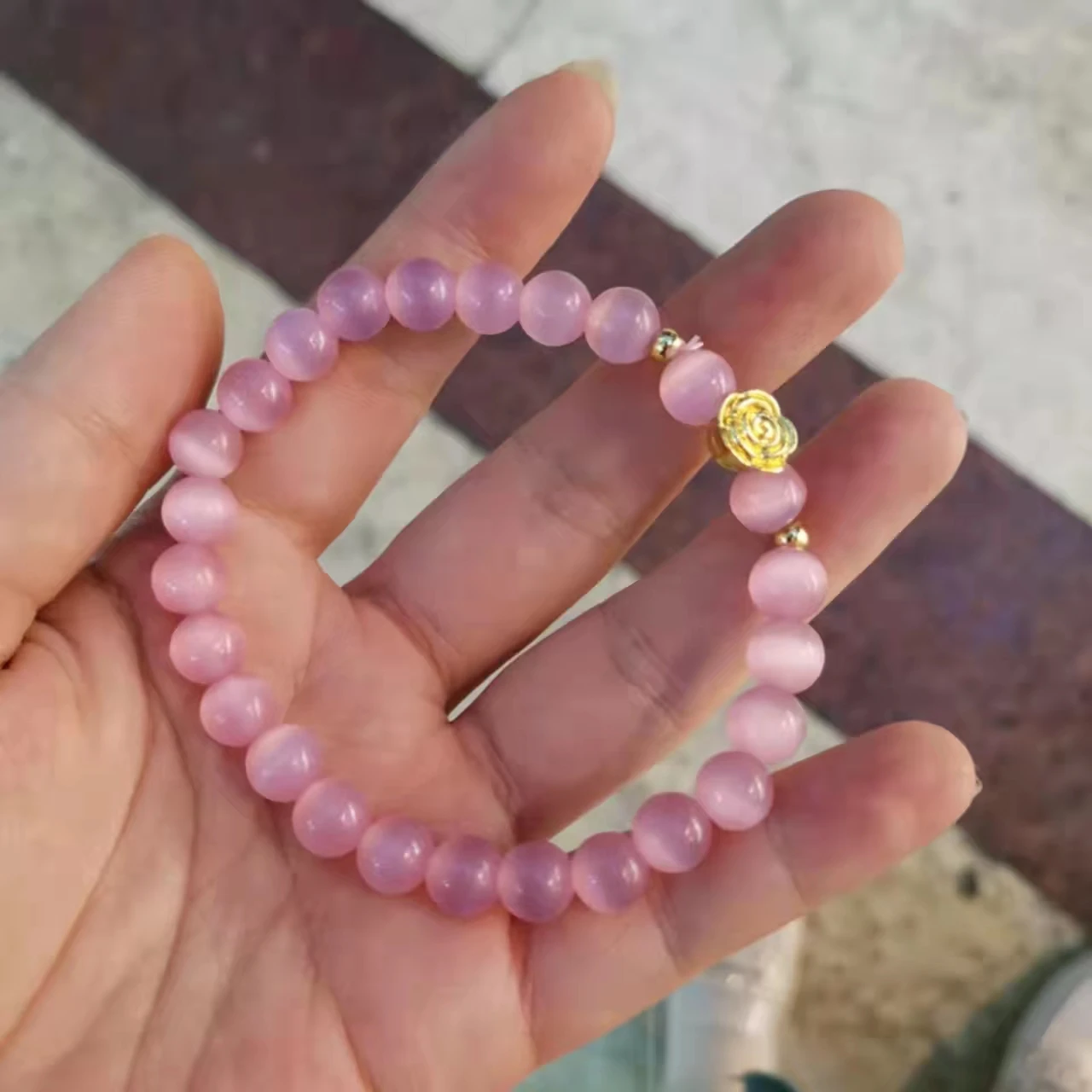 

1pcs/lot lovely pink sparkling charming opal metal flower embellishment bracelet love Dreaming Stone natural accessories taki