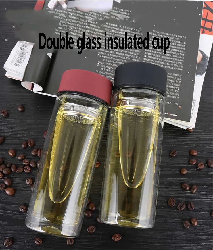 Double Insulated and Anti-scalding Glass 300ML Drinking Cup for Men and Women Home with Lid Tea Cup Crystal Water Bottle Hydro