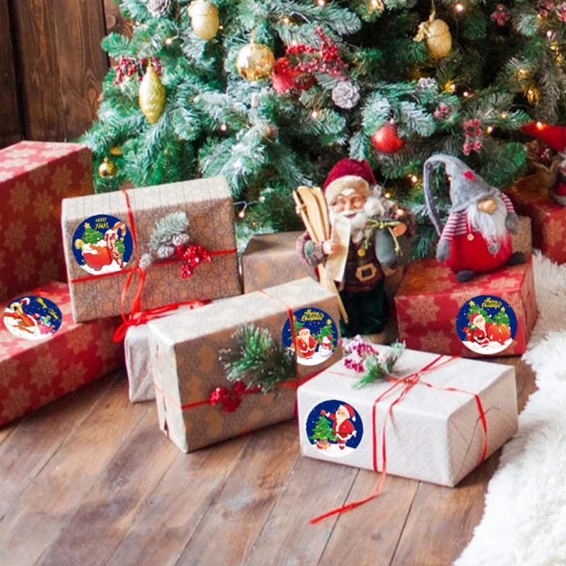 500Pcs Christmas Round Stickers Roll Santa Claus Adhesive Labels for DIY Crafts | Дом и сад