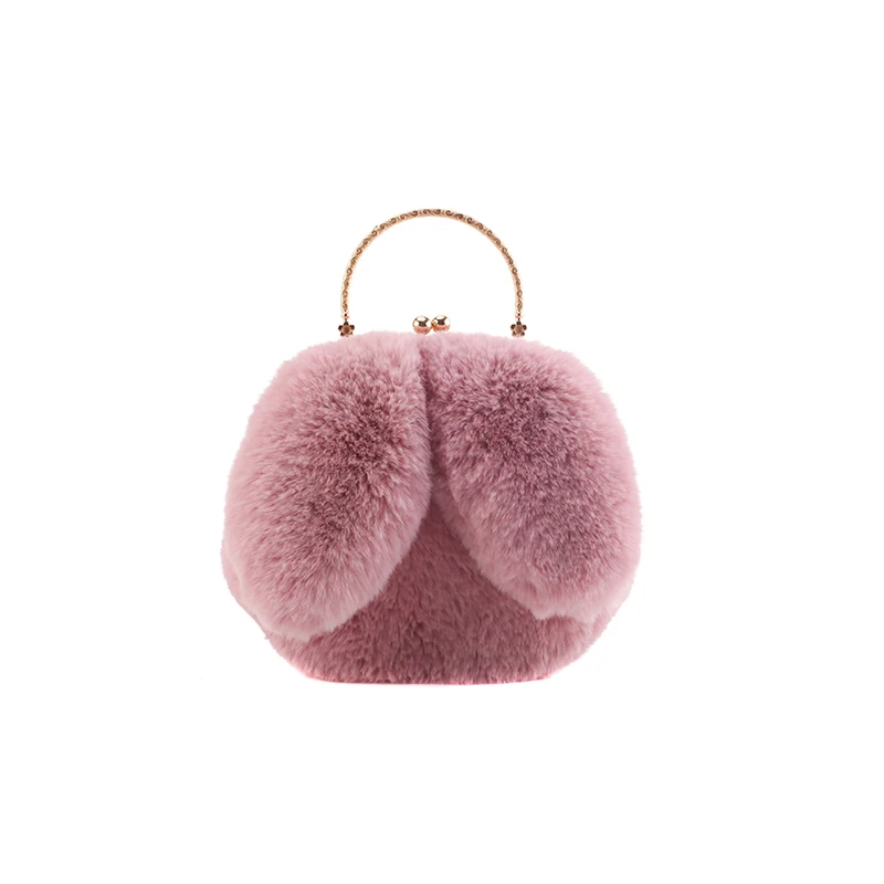 Мягкая женская сумка, плюшевая сумка с кроликом, осенняя и зимняя модная Новая женская вечерняя сумка, милая Корейская версия, металлическая ручка, маленькая монета p - Цвет: Розовый