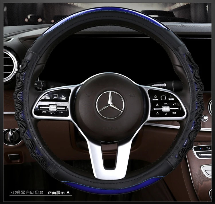 KKYSYELVA Sting-wheel черный кожаный чехол для рулевого колеса автомобиля 38 см крышка рулевого колеса Чехлы для рулевого колеса аксессуары для интерьера