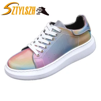 

Luxury Fashion Men Casual Shoes Men Sneakers Chameleon Reflective Colorful Glare Flat Bottom Loafers Man Shoes Zapatillas Hombre