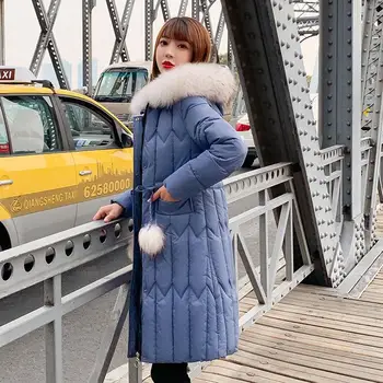 

2019 Winter New Women Slim Down Cotton Long Puffer Jacket Female Thick Warm Faux Fur Collar Hooded Coat Parkas Abrigos Mujer T02