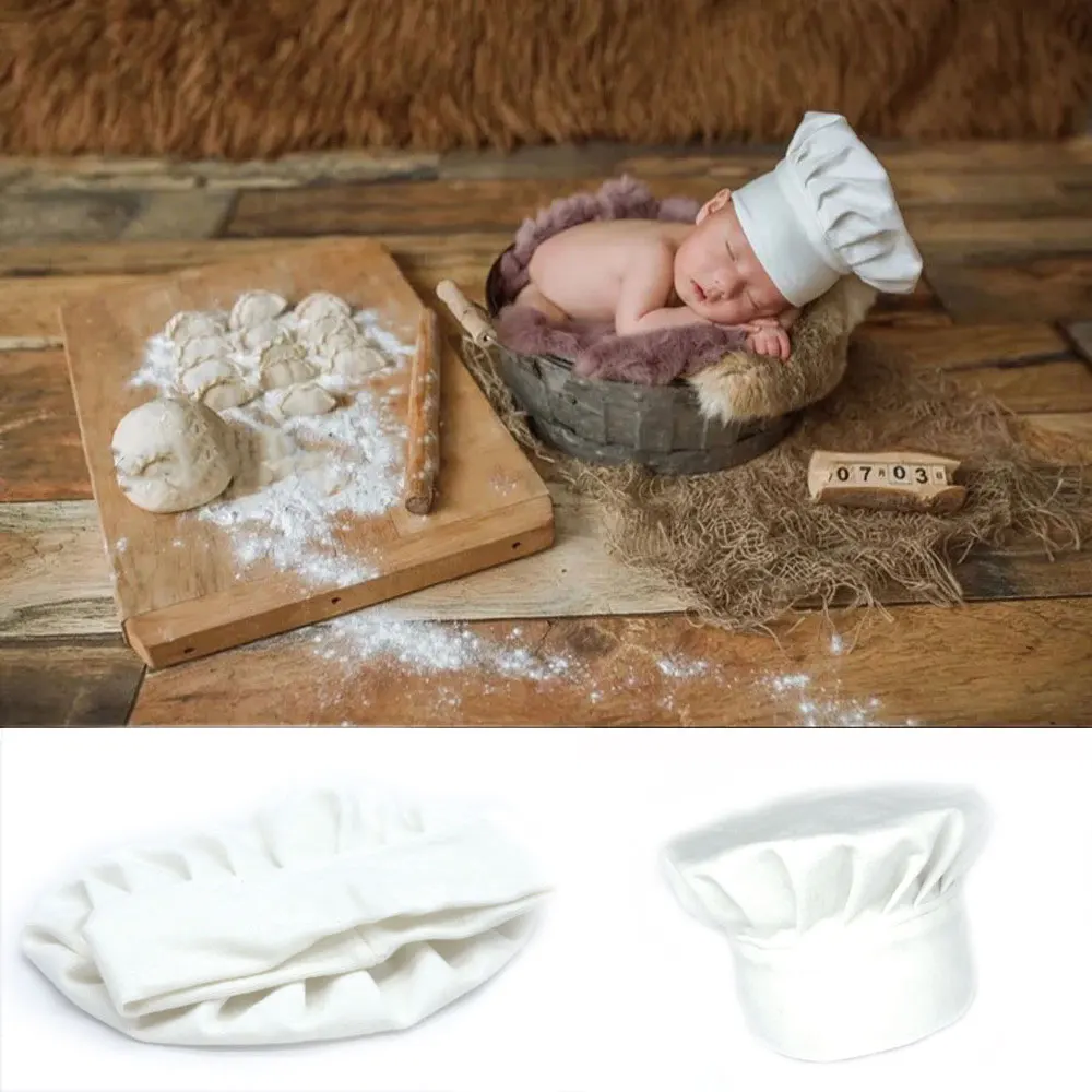 

Newborn Full Moon Photography Chef Hat Newborn Cotton Sanitary Cap Little Cook Creative Props Newborn Photography Accessories