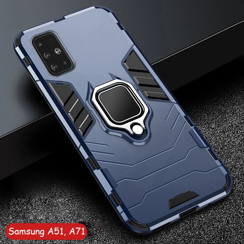 Für Samsung Galaxy A51 EINE 51 Fall Rüstung PC Abdeckung Metall Ring Halter Telefon Fall Für Samsung A71 EINE 71 abdeckung Stoßfest Harten Auto