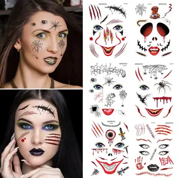 

Day of the Dead Halloween Skull Eye and Face Temporary Tattoos Horror Sticker Face Tattoo Sticker Body Art Waterproof Masquerade