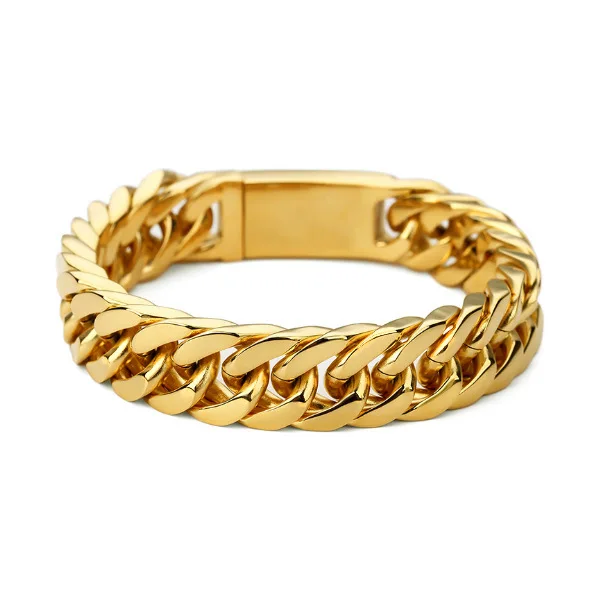 Hip-Hop Cuban Chain Double Button Bracelet Men's Alloy Atmospheric Bracelets Personality Thicker Version Bracelet 2021 Jewelry