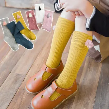 

New Spring Autumn Baby Girls Cotton Knee High Socks Solid Candy Color Kids Toddler Short Socks For Children With Tassels 1-8Y