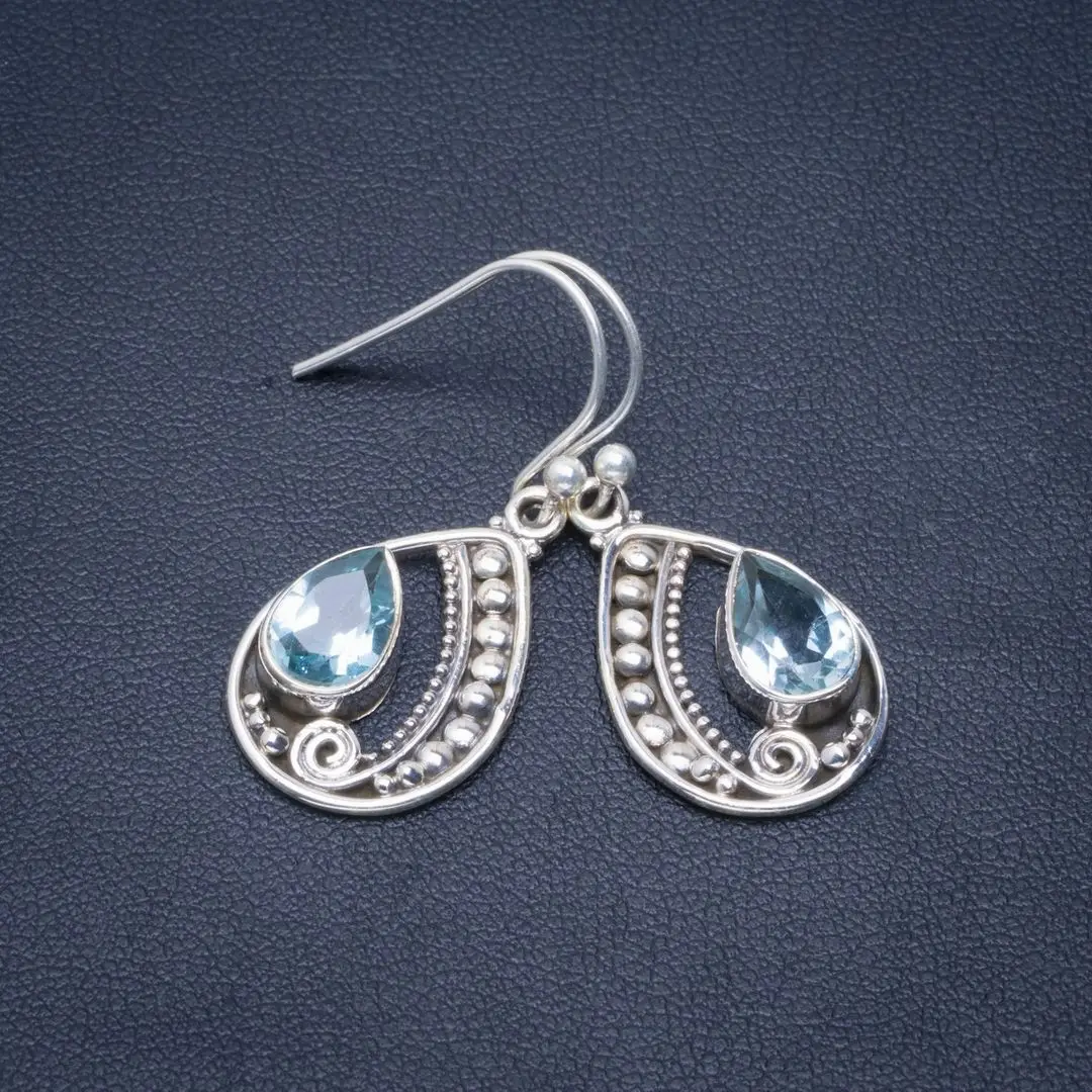 

Natural Blue Topaz Handmade Unique 925 Sterling Silver Earrings 1.5" B2433