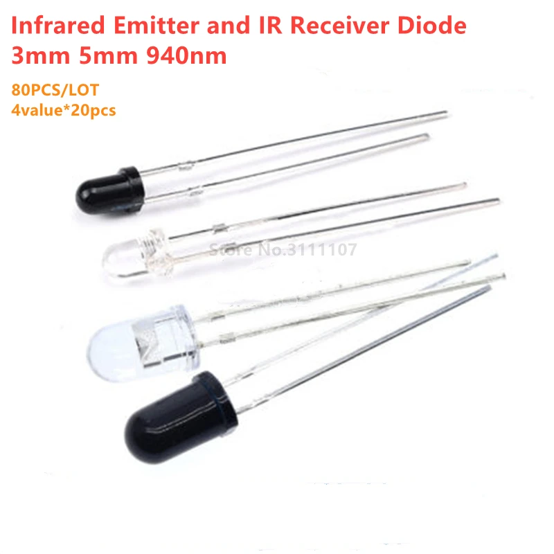 80pcs 3mm 5mm 4 Value 940nm Led Infrared Emitter And Ir Receiver Diode Ir Led Diode Kit Diodes