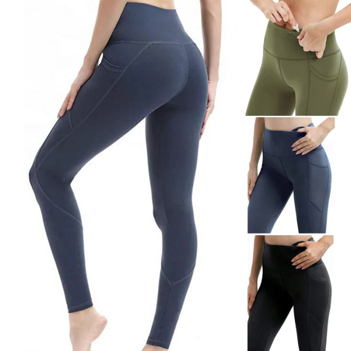 Wome Высокая талия брюки карманы Push Up Butt Фитнес Леггинсы Брюки XRQ88