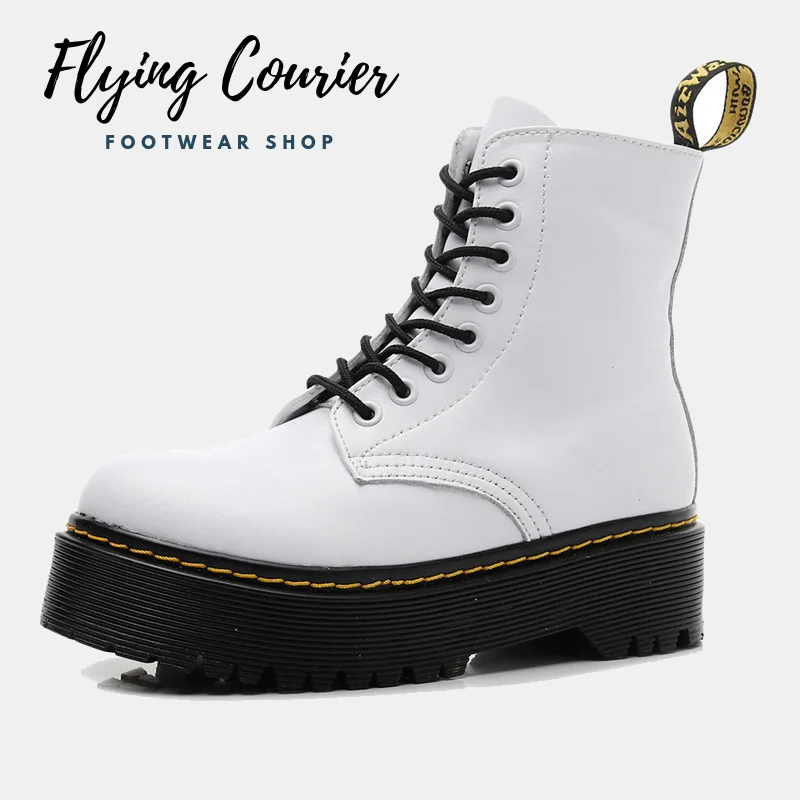 

Thick Bottom Martens Winter Women's Boots Genuine Leather Upper Ankle Boost Round Toe Botas Dr Women Mujer Black Boots