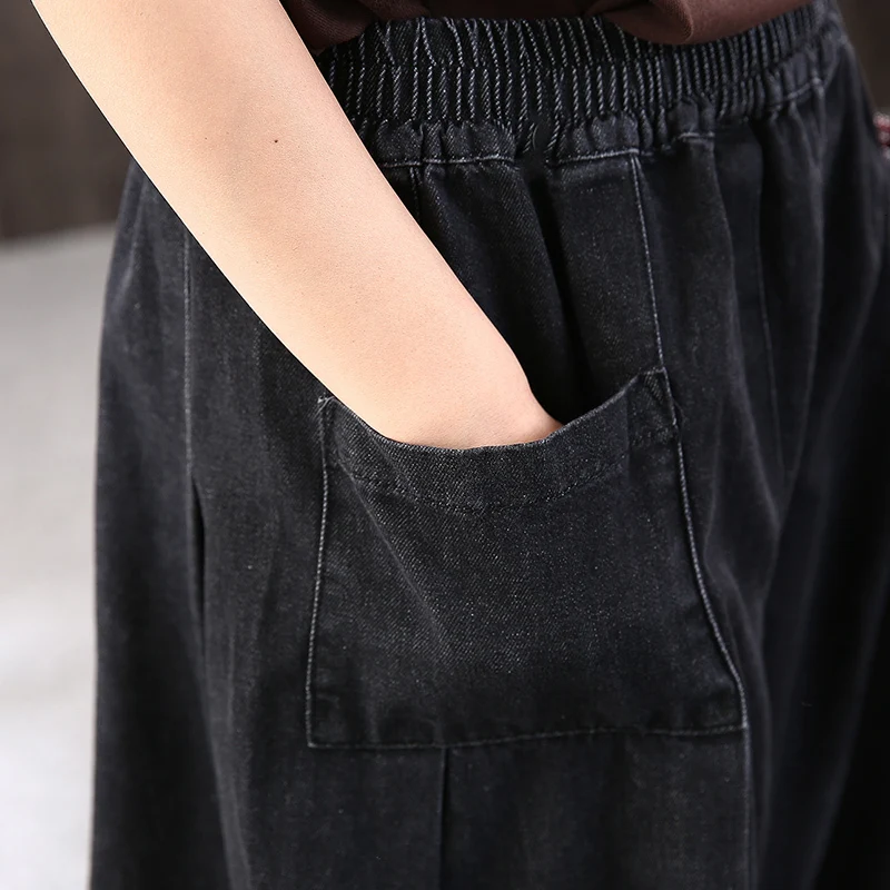 Новая мода осень зима простой эластичный пояс, карманы сшивание Плиссированные Свободные джинсы джинсовые брюки женские N627