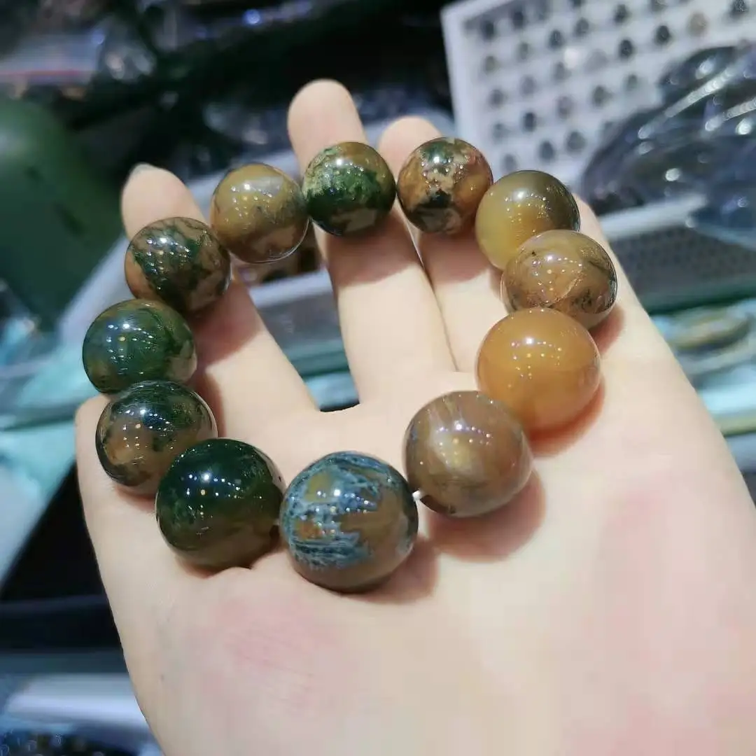

Wholesale Men's Jewelry Bracelet Homme Beads Waterweed Green Agate Red Yellow Pattern Father's Day Gift Bracciale Uomo Bangles