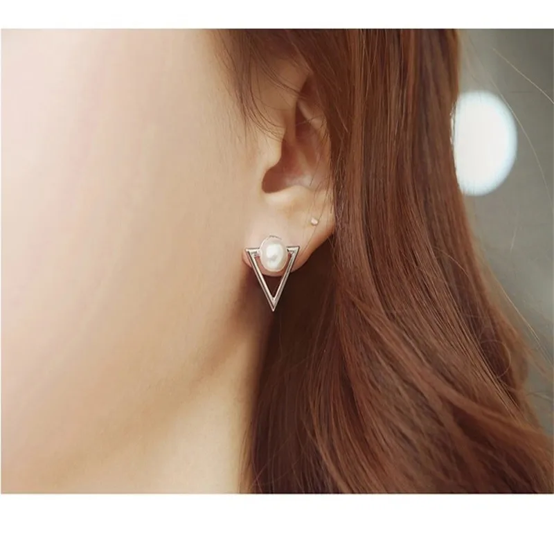 

Hot Sale Trendy Nickel Free Earrings Fashion Jewelry 2019 Pearl Earrings For Women Cute Triangle Stud Earrings
