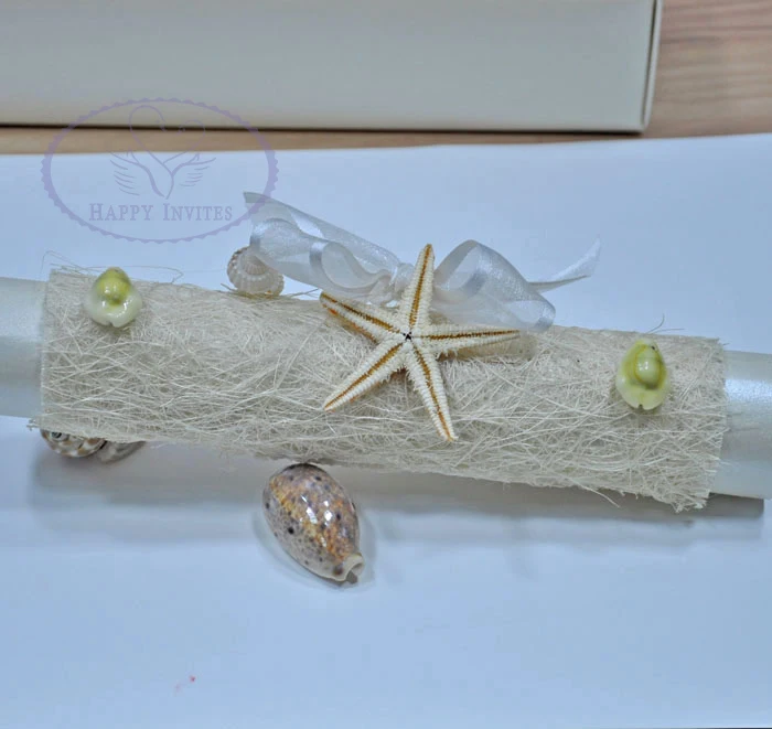 HI2056-02 Ocean Theme Wedding Invitation Scroll Invitations with Natural Starfish