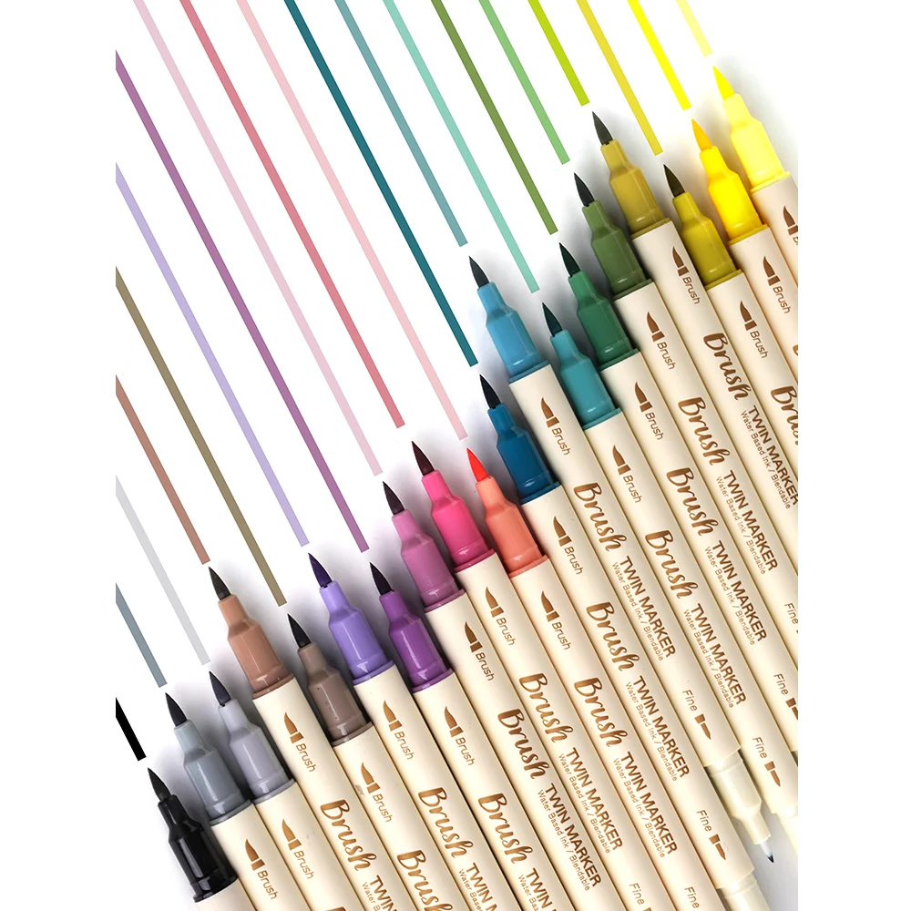 Marker Pens 3pcs Retro Color Brush Dual Side Fine Liner Water Based Ink Blendable Watercolor Art Paint Drawing F133