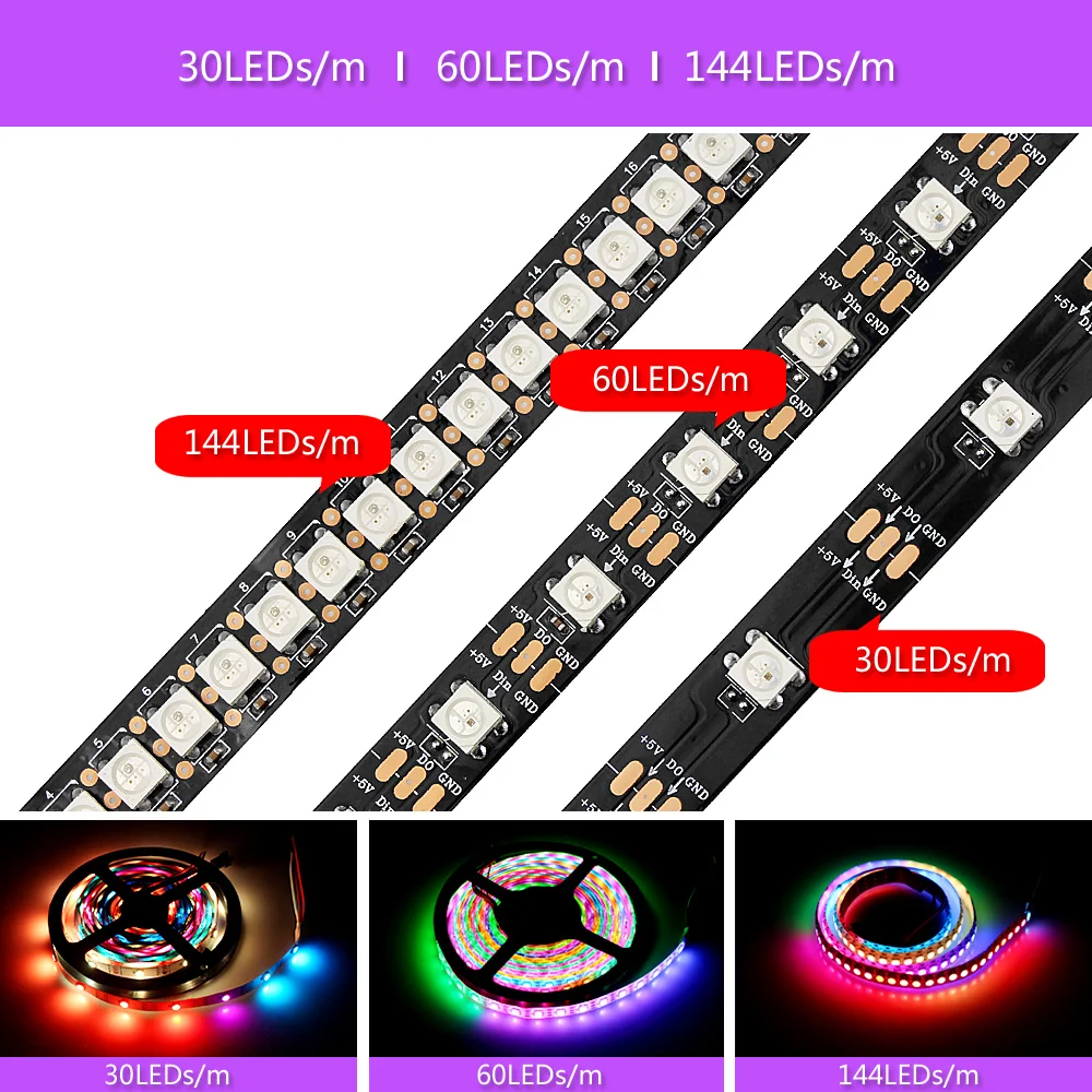 5v Ws2812b Светодиодная лента Водонепроницаемая 30 60 144 светодиодов/м доступный rgb-светодиод 5v Ws2812 Ws2812b в 5050 Rgb светодиодная лента