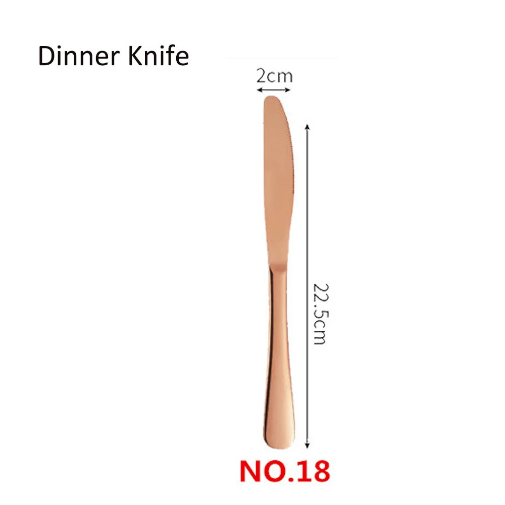 NO.18 Dinner Knife Набор посуды из розового золота, набор свадебных медных розовых столовых приборов, 304 столовая вилка и нож из нержавеющей стали, острый чайный ложка, столовые приборы, 1 шт - Цвет: NO.18 Dinner Knife