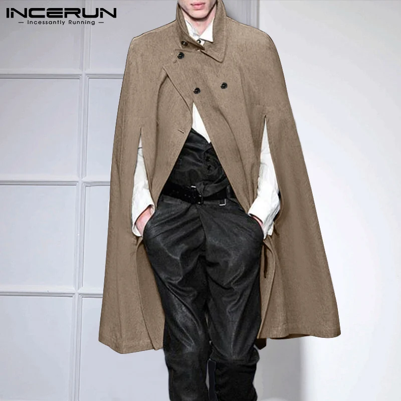 INCERUN Men Cloak Coats Lapel Button Solid Color 2021 Autumn Cool ...