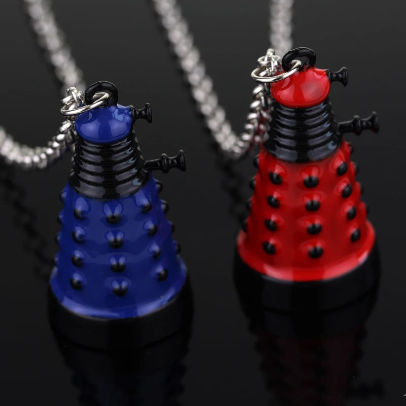 Movie Mysterious Dr who Dalek Pendant Necklace Fashion Retro Blue Red Alien Robot Villain Necklace Pendant