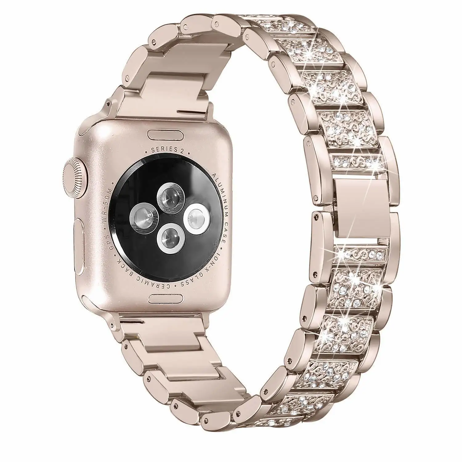 For Apple Watch Band 40mm 44mm 38mm 42mm Diamond Stainless Steel Loop for Apple Watch series 4 3 2 1 iWatch Rose Pink Bracelet