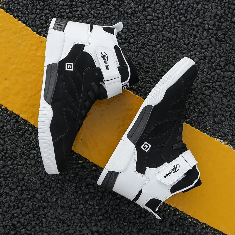 Men's Skateboard Sneakers Outdoor High-top Casual Thick-soled Lace-up Shoes Korean Fashion Simple Wild Student Heighten Shoes