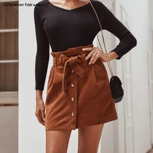 A Forever Equity осень зима женские повседневные юбки вельвет Высокая талия с поясом мини юбка M-1223