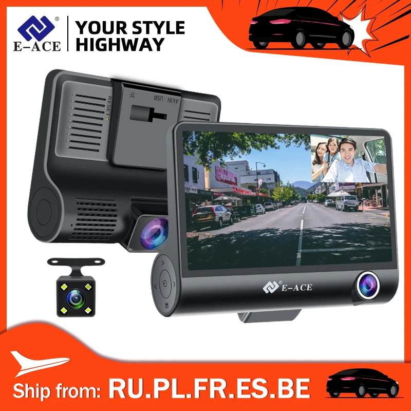 Автомобильный видеорегистратор с 3 объективами 4 дюйма FHD 1080P регистратор камерой