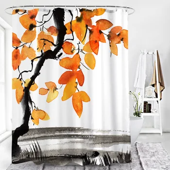 

Home Decoration Shower Curtain Printed with Chinese Landscape Patterns Shower Curtains Bathroom Curtain Easy To Disassemble